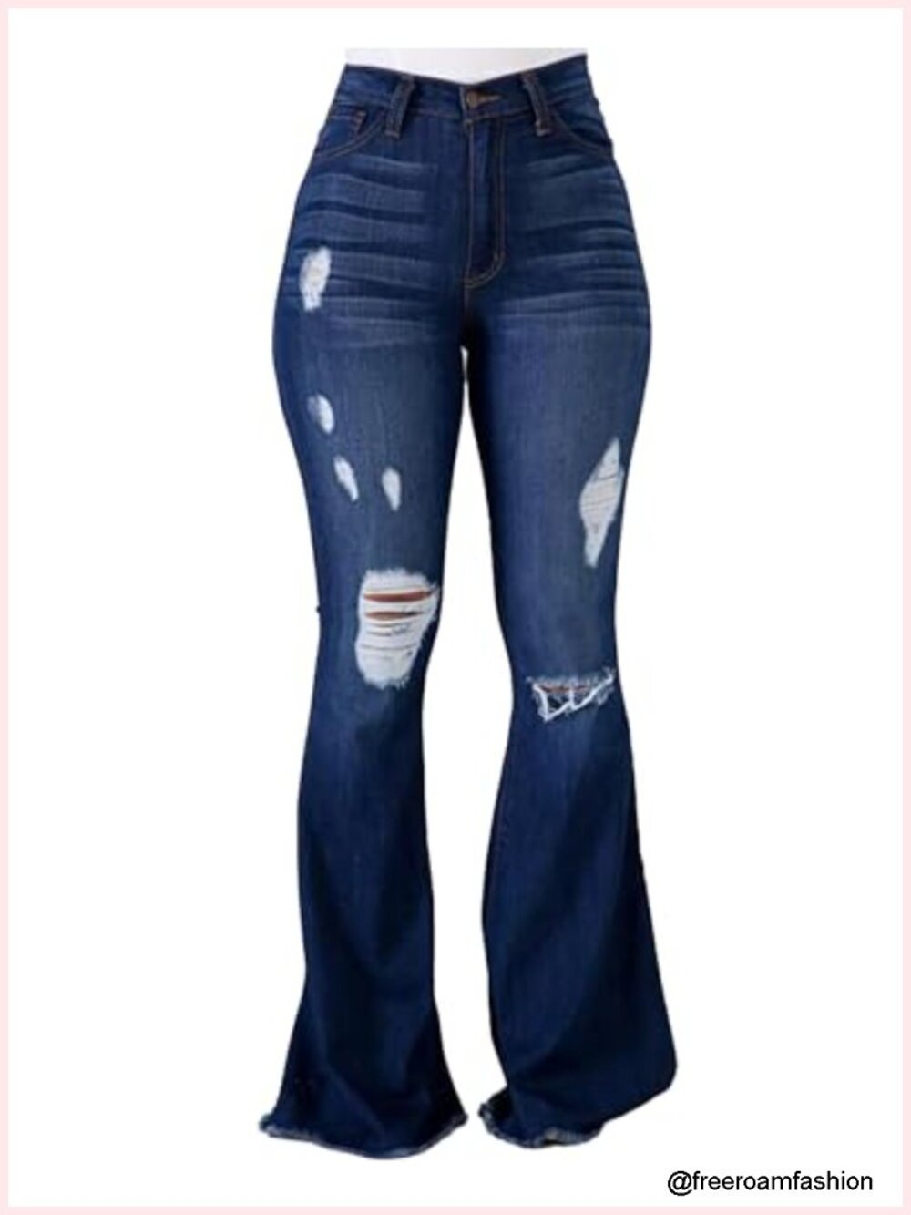 High Waist Flare Bell Bottom Jeans Ripped Distressed Wide Leg Denim Pants